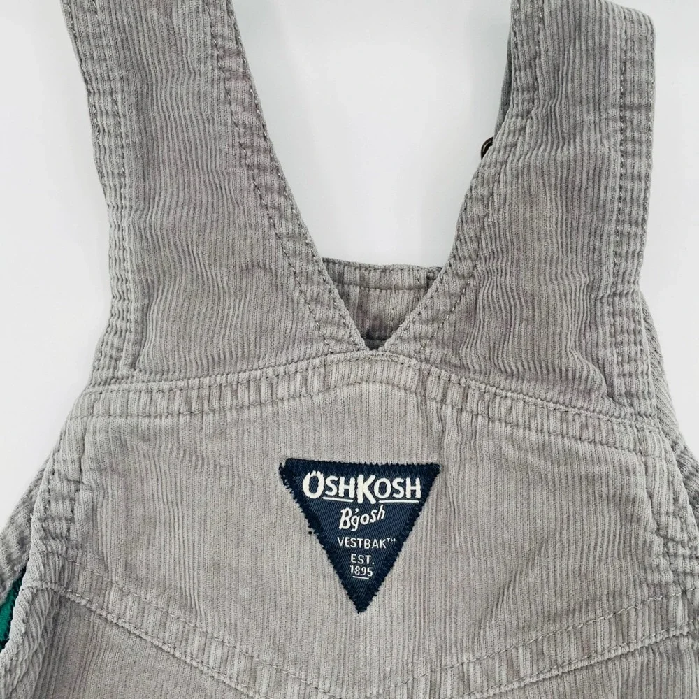 EUC OshKosh B'gosh Vestbak Corduroy Plaid Flannel Lined Overalls Gray Baby 9-12M
